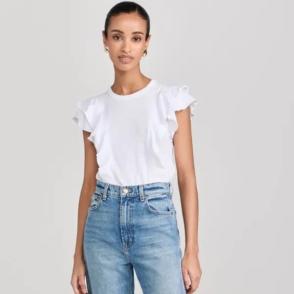 Veronica Beard Jean Women's Bea Short Sleeve Ruffle Tee - Picture 1 of 8